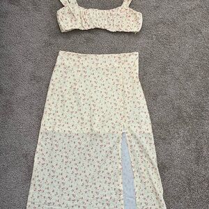 Yellow Floral Crop Top and Skirt Set